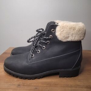 Madden Girl Frannkie Faux Fur Ankle Lace Up Black Boots Sz 8.5M
